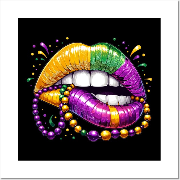 Mardi Gras Lips, Carnival Mardi Gras Outfit ,Fat Tuesday ,Flower de Luce,Mardi Gras Day, Mardi Gras Gift For Women Wall Art by AlmaDesigns